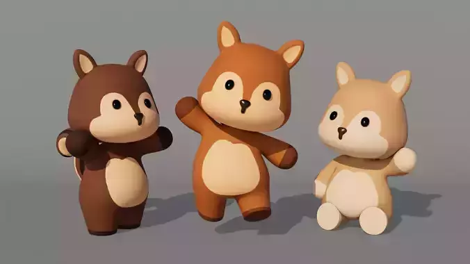 Rigged Cartoon Squirrel Low-poly 3D model