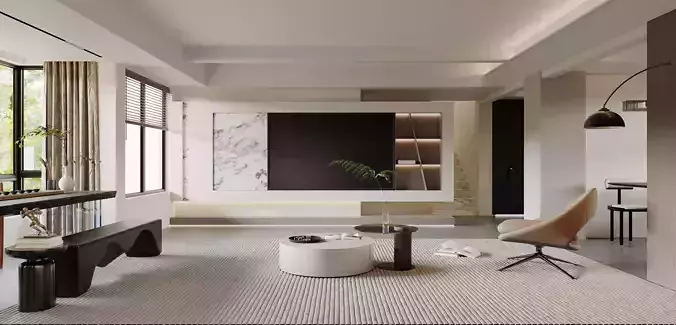 The whole house renderings of the modern guest restaurant 3D model