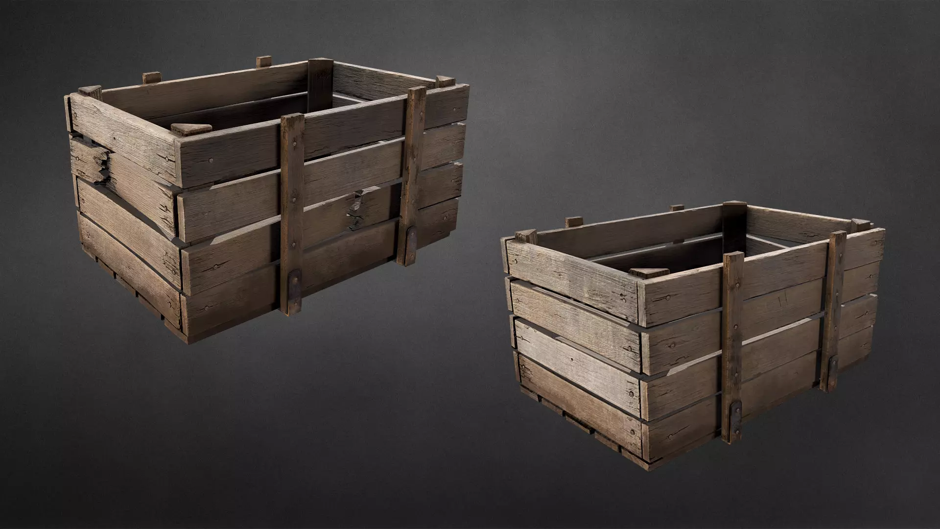 Old wooden crate Low-poly 3D model_0