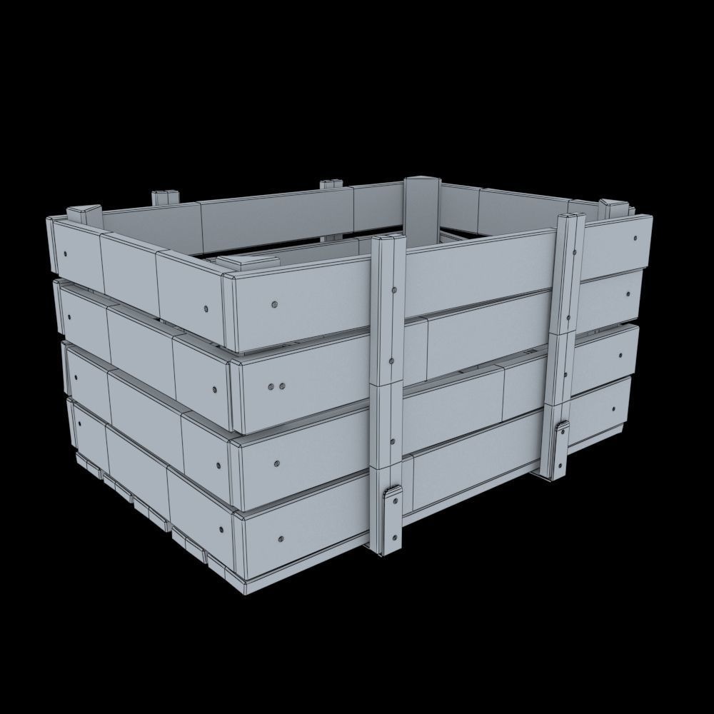 Old wooden crate Low-poly 3D model_3
