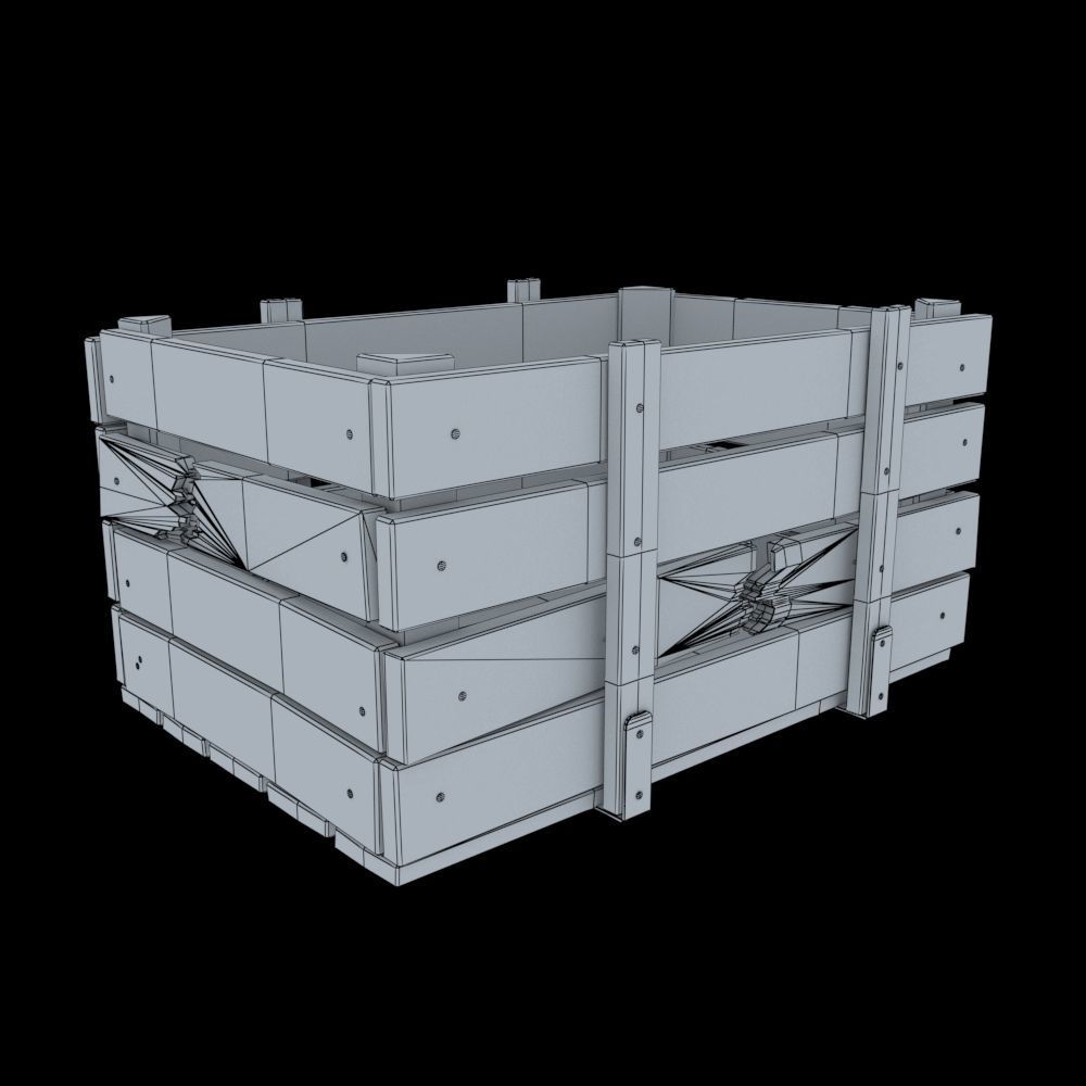 Old wooden crate Low-poly 3D model_4