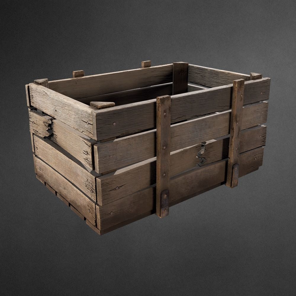 Old wooden crate Low-poly 3D model_1