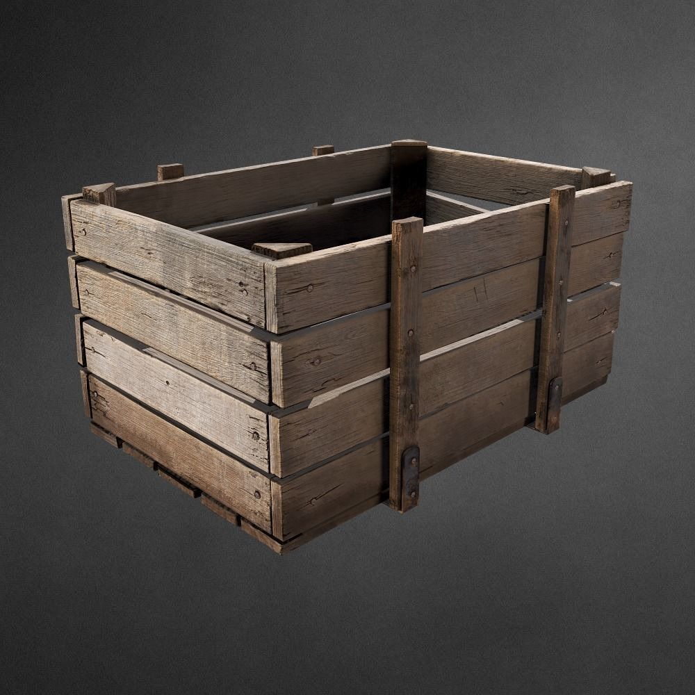 Old wooden crate Low-poly 3D model_2