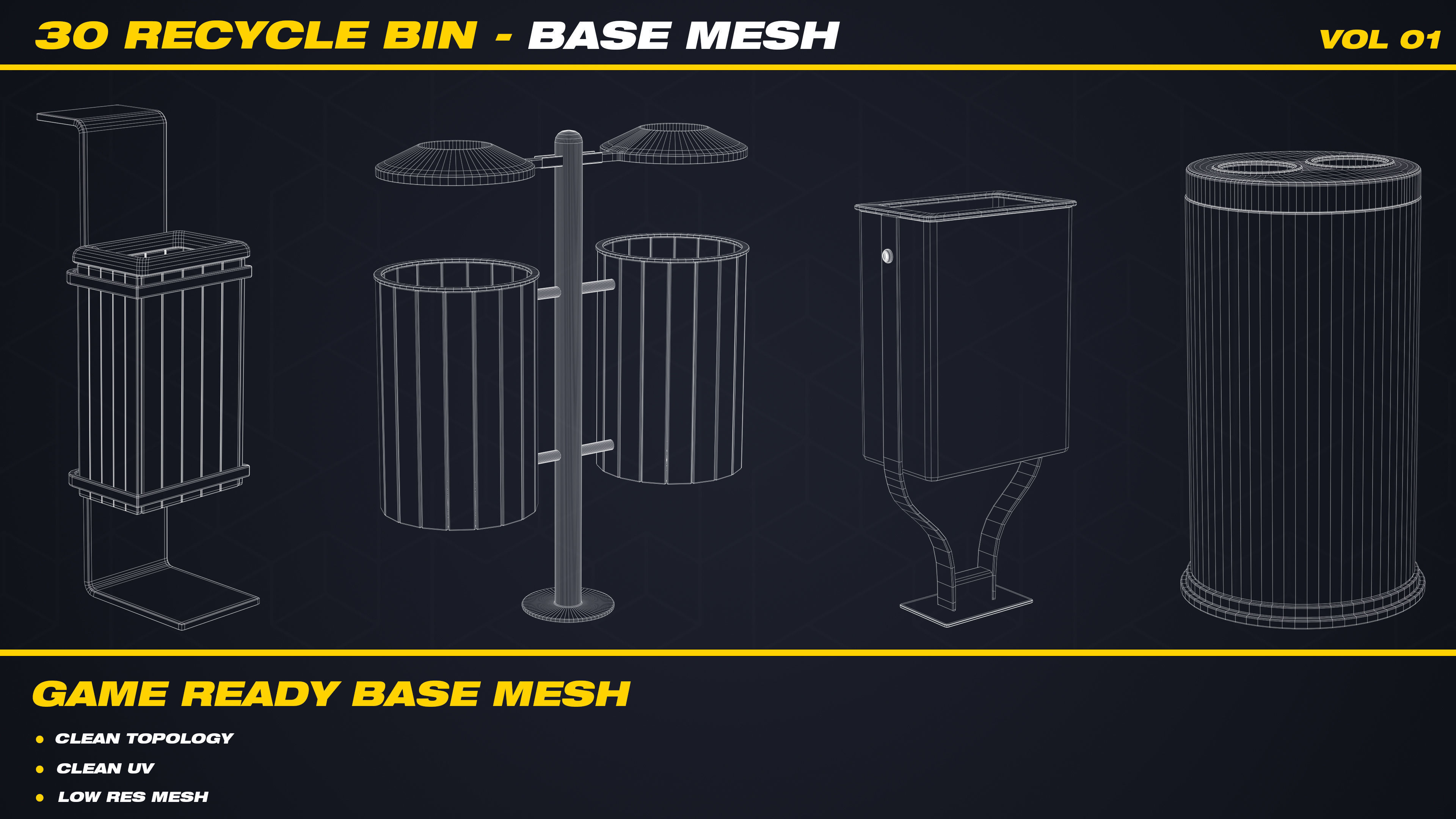 30 Recycle Bin Base Mesh - VOL 01 - Game Ready  Low-poly 3D model_5