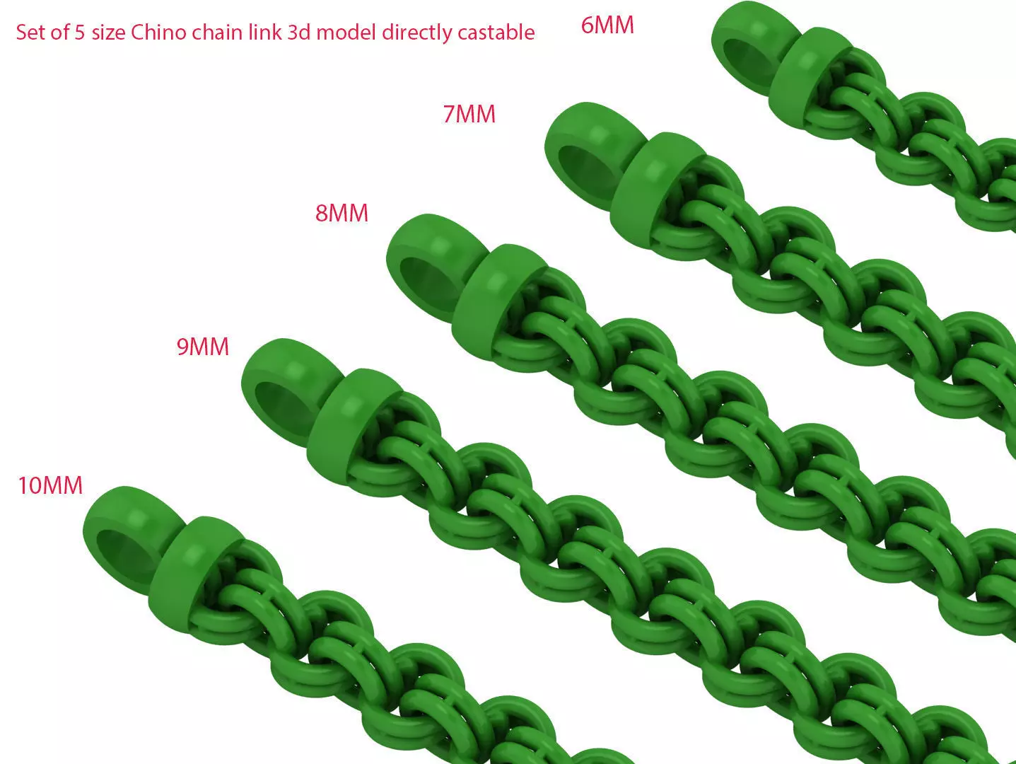 set of 5 size Chino chain link 3d model directly castable 3D Model Collection_0