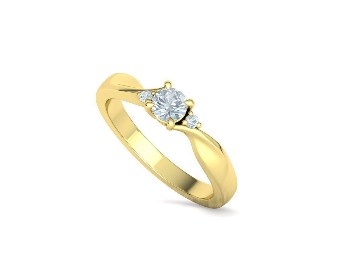 Bypass Solitaire Ring Three stone Engagement Ring 3Dmodel  3D print model_24