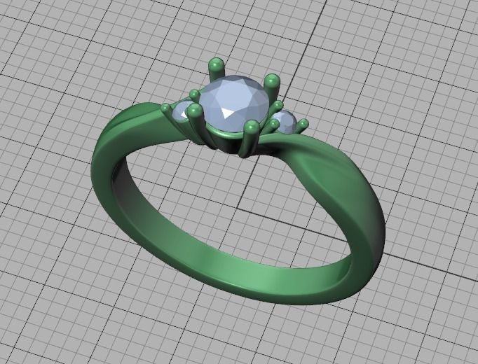Bypass Solitaire Ring Three stone Engagement Ring 3Dmodel  3D print model_34