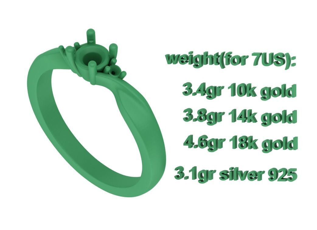 Bypass Solitaire Ring Three stone Engagement Ring 3Dmodel  3D print model_6