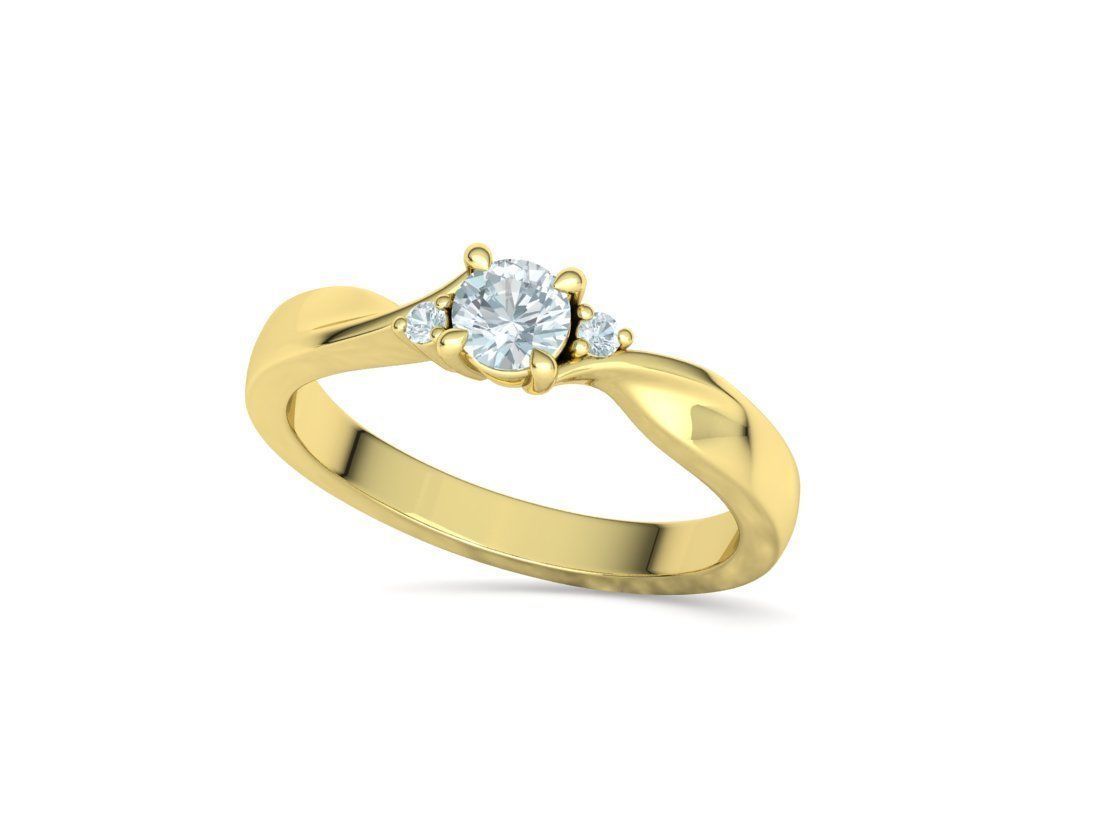 Bypass Solitaire Ring Three stone Engagement Ring 3Dmodel  3D print model_27