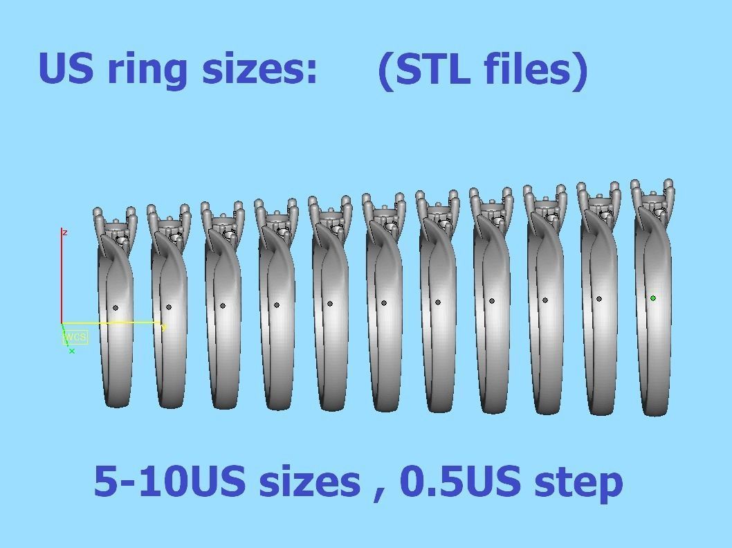 Bypass Solitaire Ring Three stone Engagement Ring 3Dmodel  3D print model_5