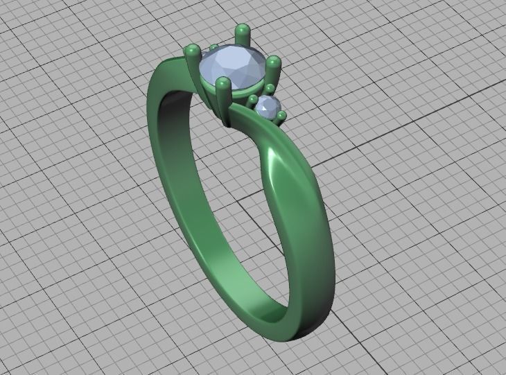 Bypass Solitaire Ring Three stone Engagement Ring 3Dmodel  3D print model_36