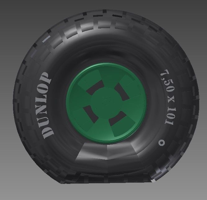 Spitfire - four spoke wheel - tire with pattern and loaded 3D print model_3