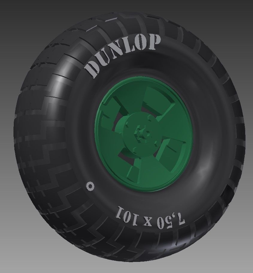 Spitfire - four spoke wheel - tire with pattern and loaded 3D print model_1