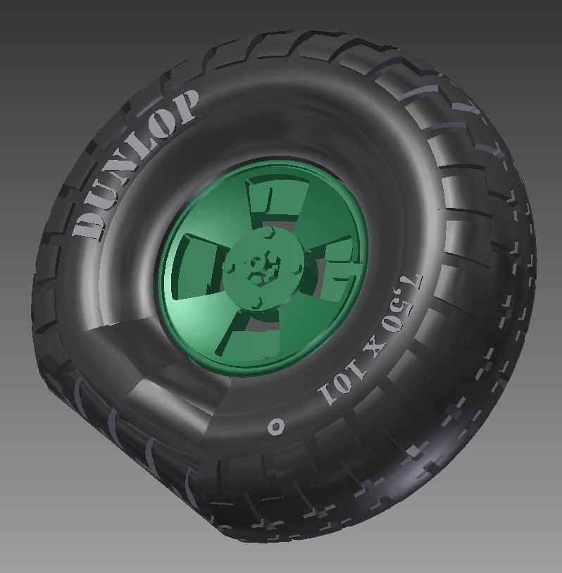 Spitfire - four spoke wheel - tire with pattern and loaded 3D print model_5