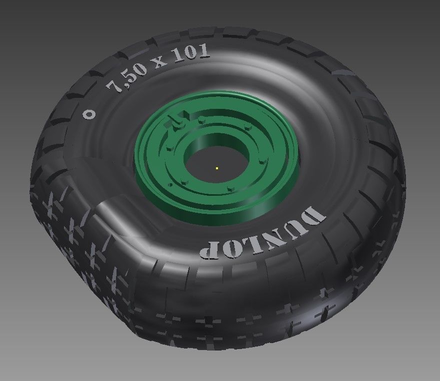 Spitfire - four spoke wheel - tire with pattern and loaded 3D print model_6