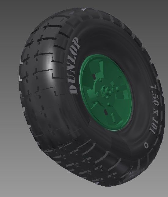 Spitfire - four spoke wheel - tire with pattern and loaded 3D print model_4