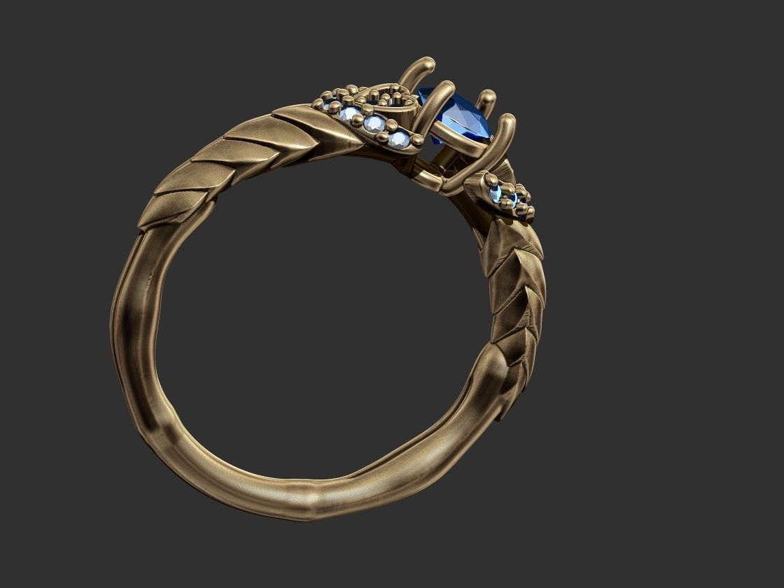 Leaves with Diamonds Ring 3D print model_10