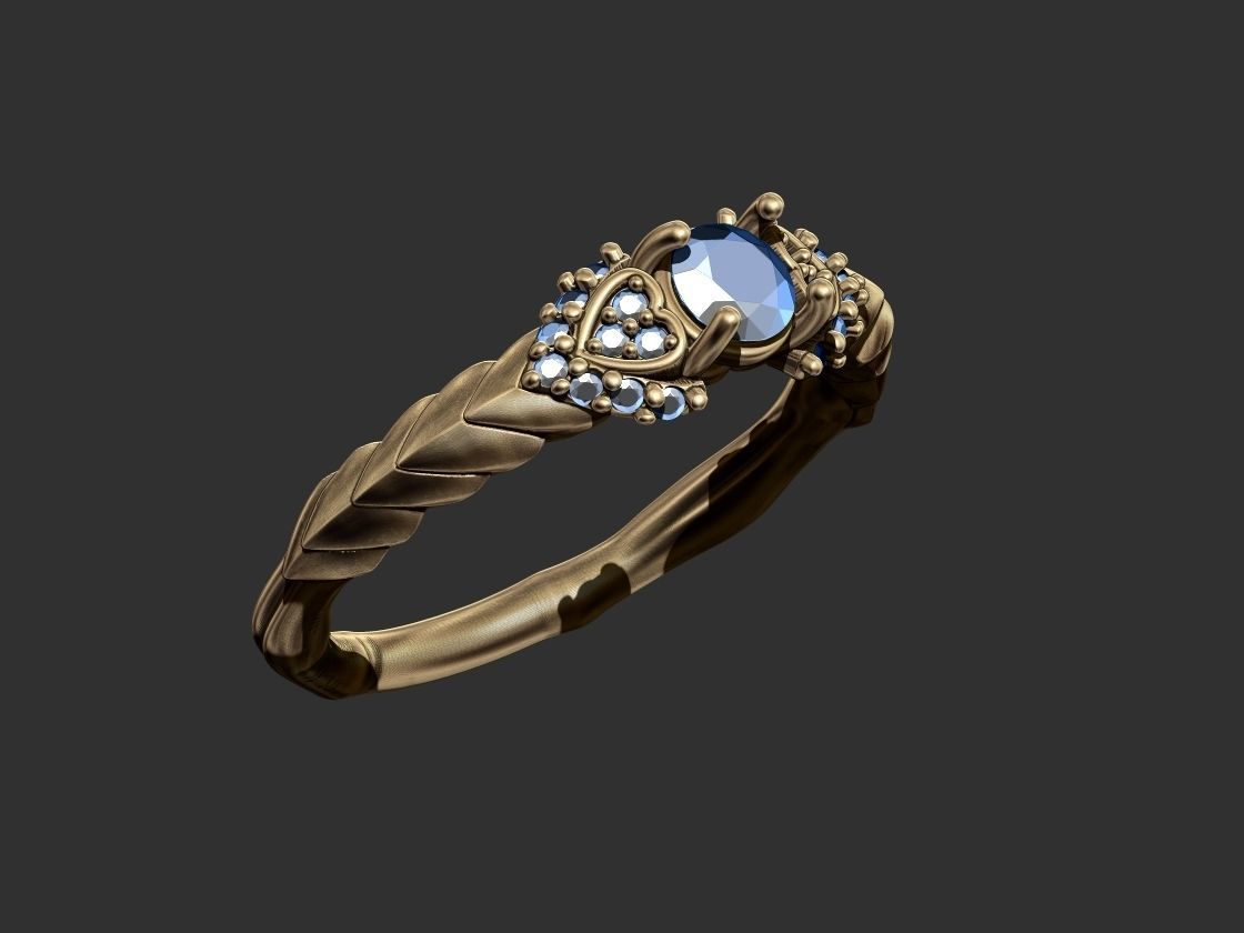 Leaves with Diamonds Ring 3D print model_11