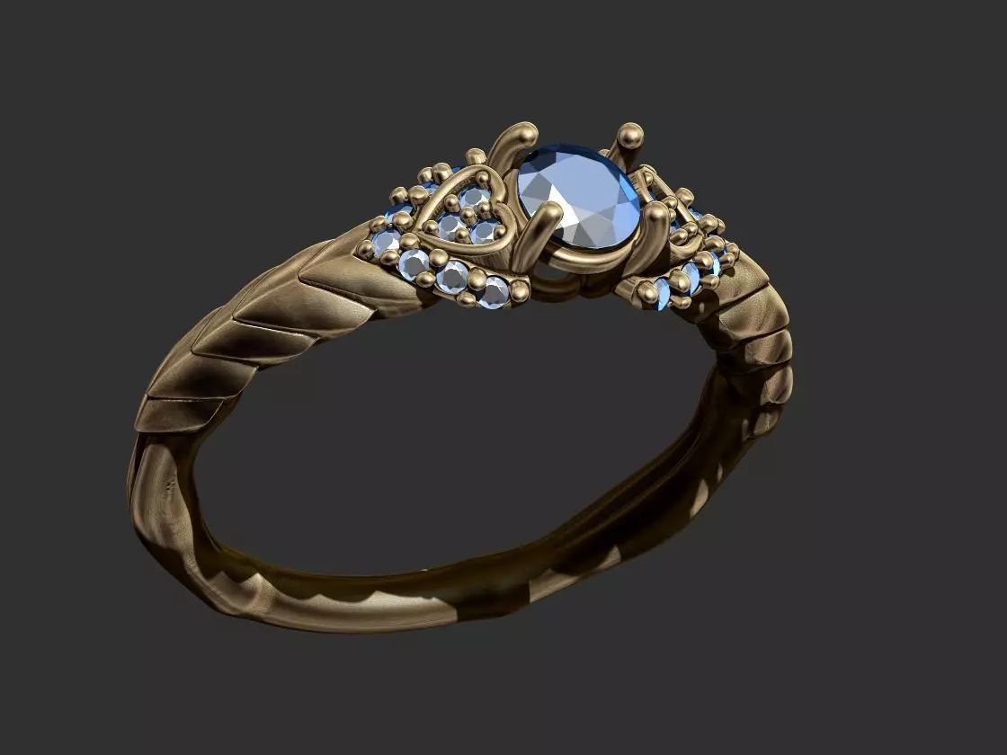 Leaves with Diamonds Ring 3D print model_0