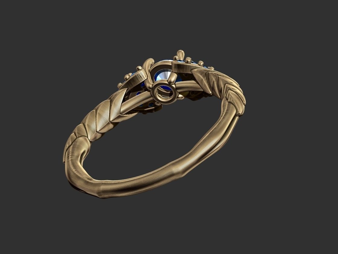 Leaves with Diamonds Ring 3D print model_5