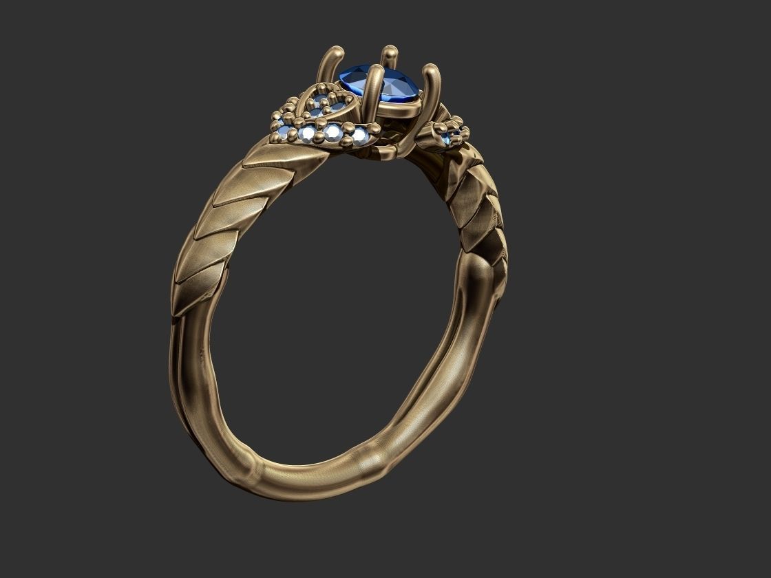 Leaves with Diamonds Ring 3D print model_14