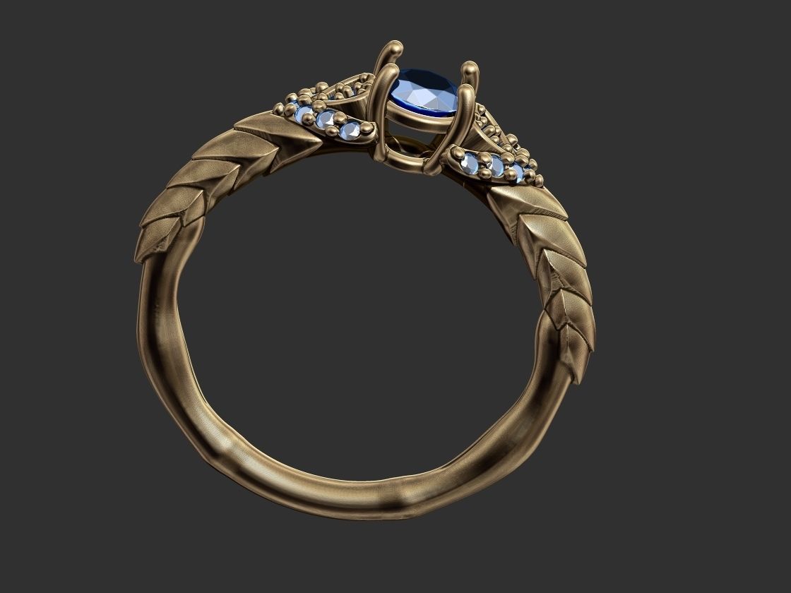 Leaves with Diamonds Ring 3D print model_9
