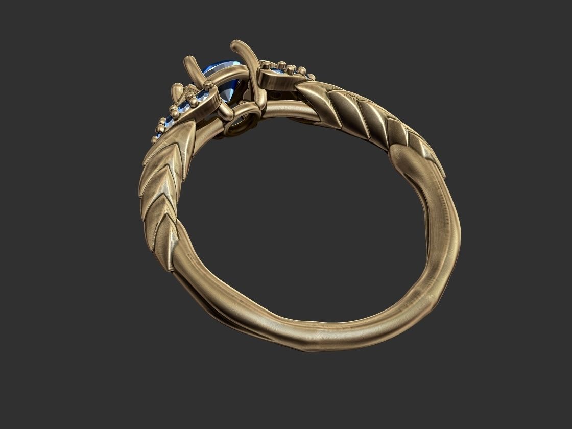 Leaves with Diamonds Ring 3D print model_6