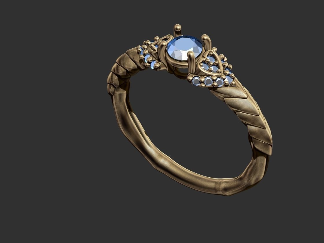 Leaves with Diamonds Ring 3D print model_8