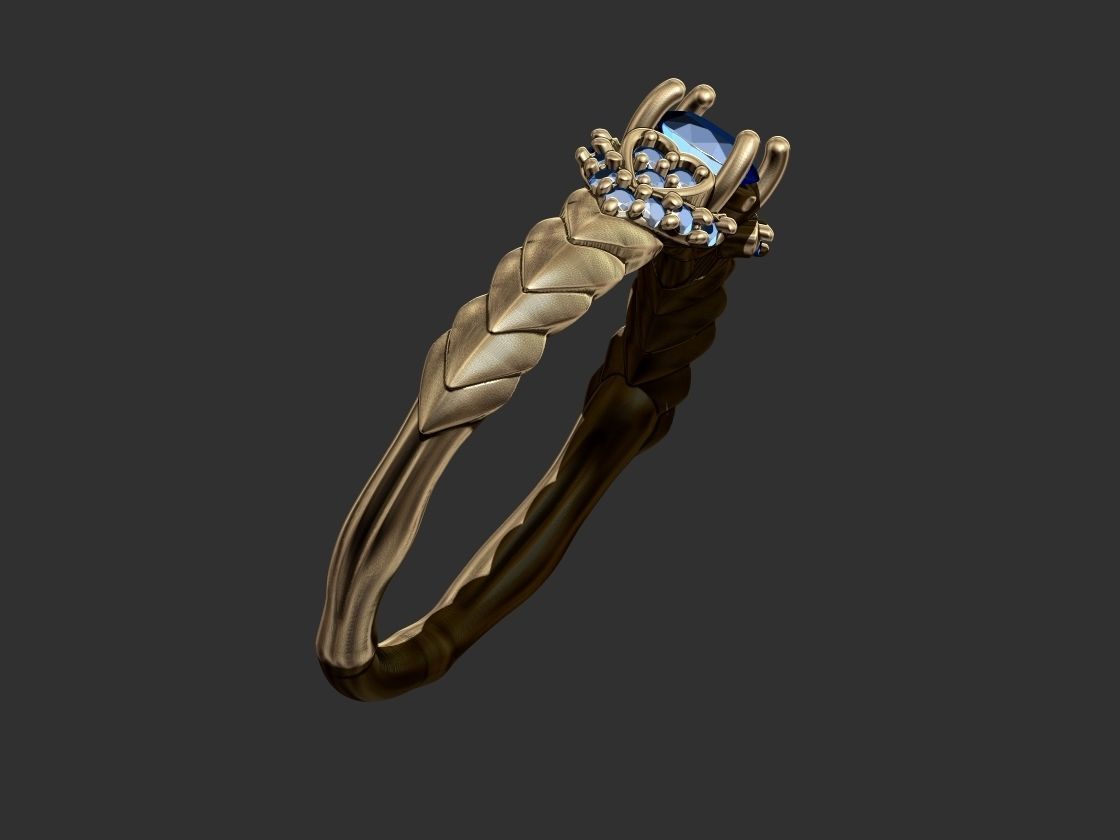 Leaves with Diamonds Ring 3D print model_2