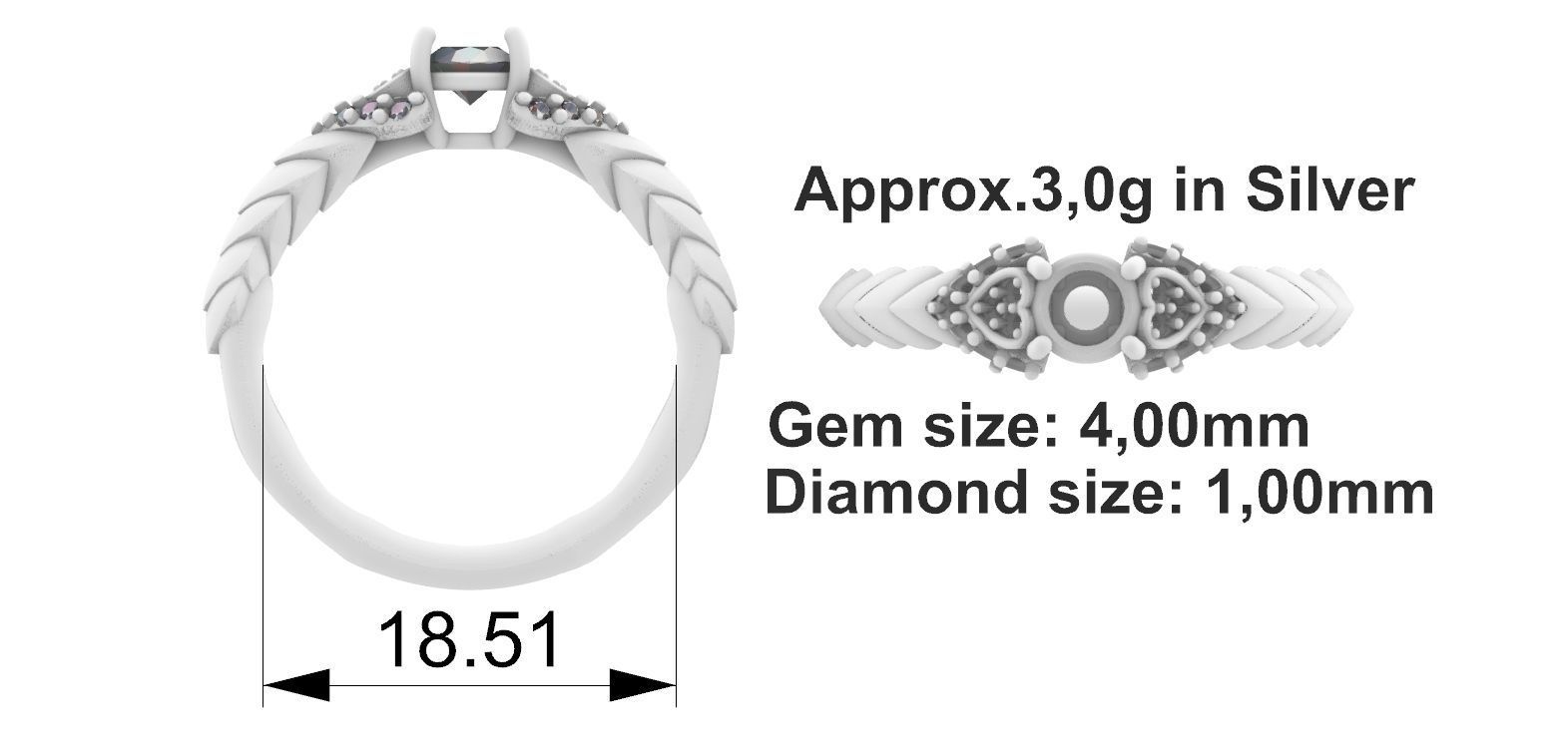 Leaves with Diamonds Ring 3D print model_3
