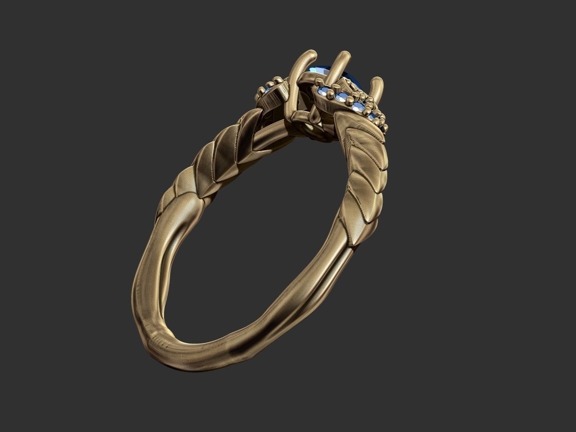 Leaves with Diamonds Ring 3D print model_4