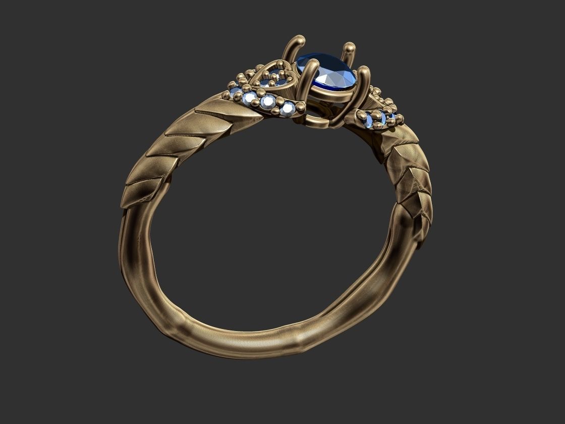 Leaves with Diamonds Ring 3D print model_1