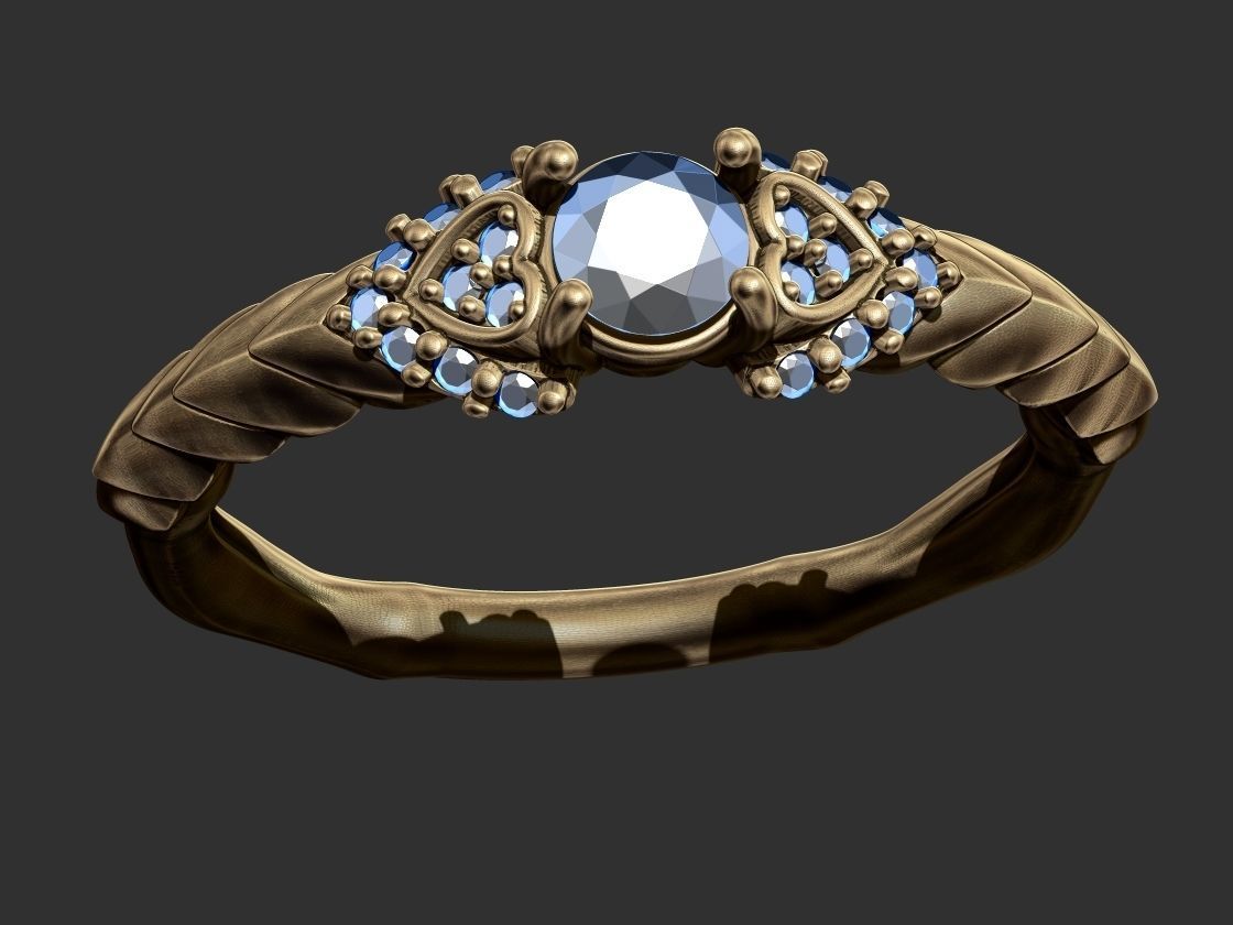 Leaves with Diamonds Ring 3D print model_12