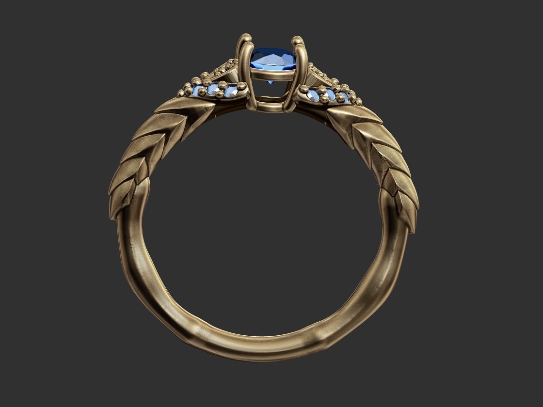 Leaves with Diamonds Ring 3D print model_13