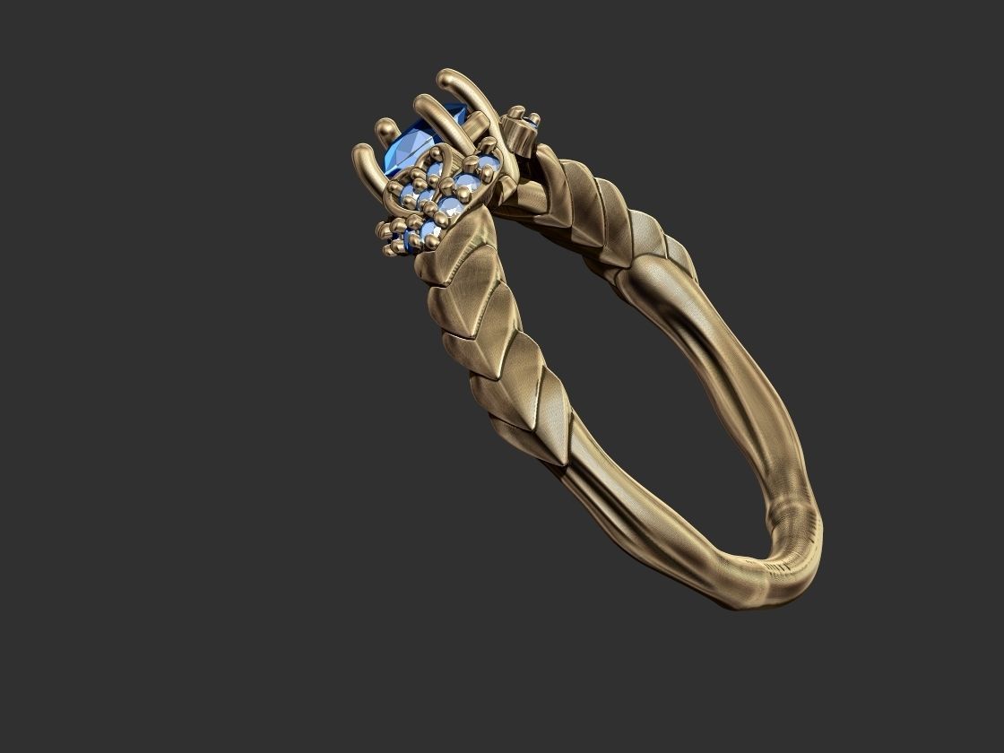 Leaves with Diamonds Ring 3D print model_7