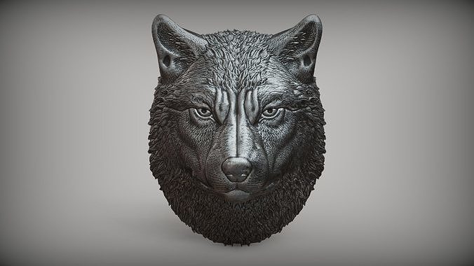 Wolf head bas relief 3D print model