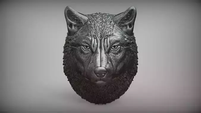 Wolf head bas relief 3D print model