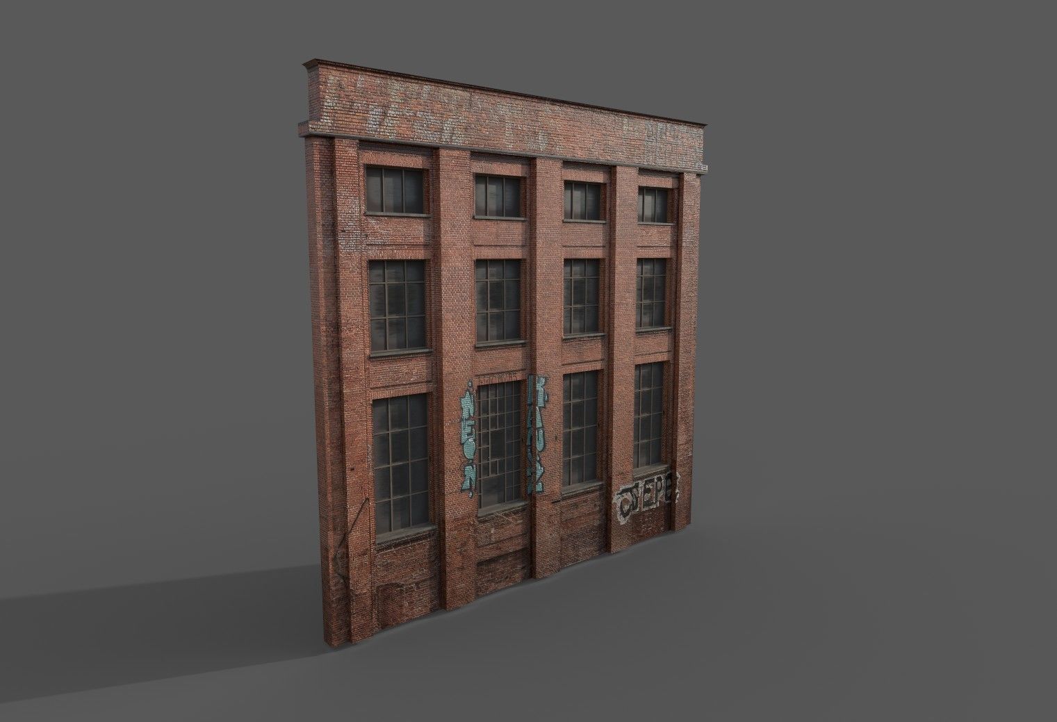 Street wall building Low-poly 3D model_1