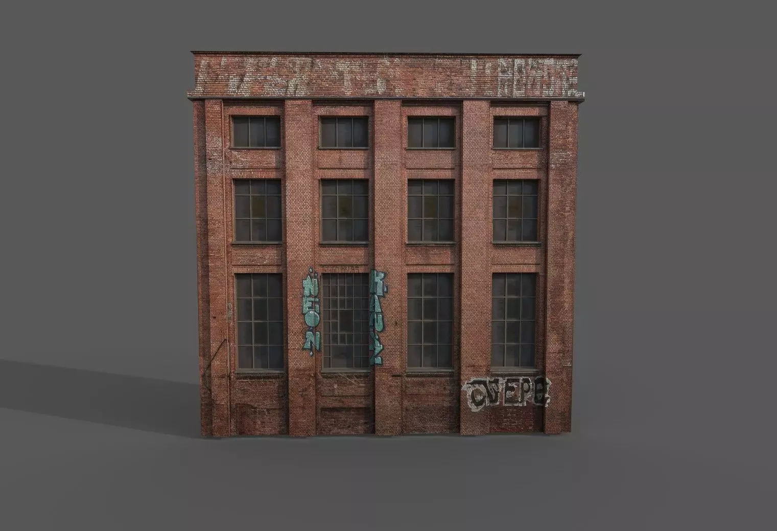Street wall building Low-poly 3D model_0