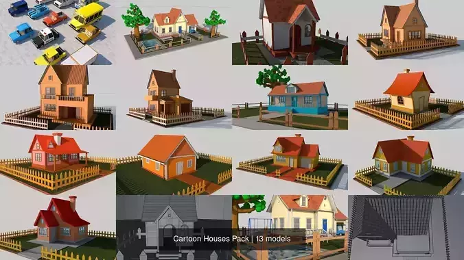 Cartoon Houses Pack 3D Model Collection