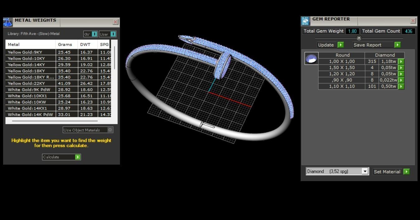 Juste un clou Bracelet 20 Size Full Diamonds N209 3D print model_9