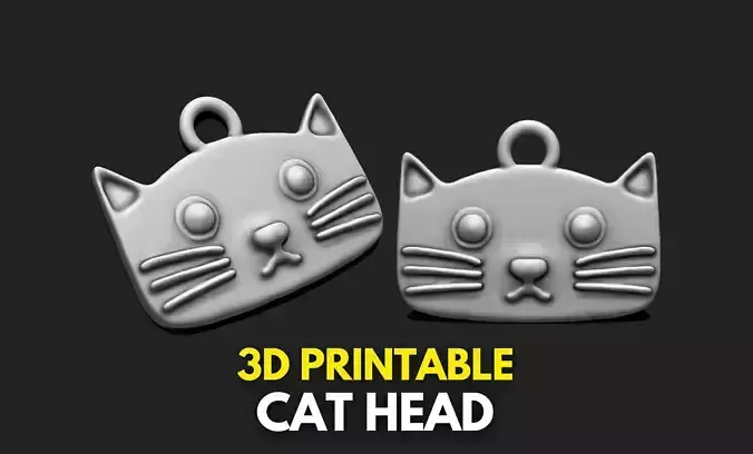 Cat Head Pendant STL File for 3D Printing - Keychain 3D print model