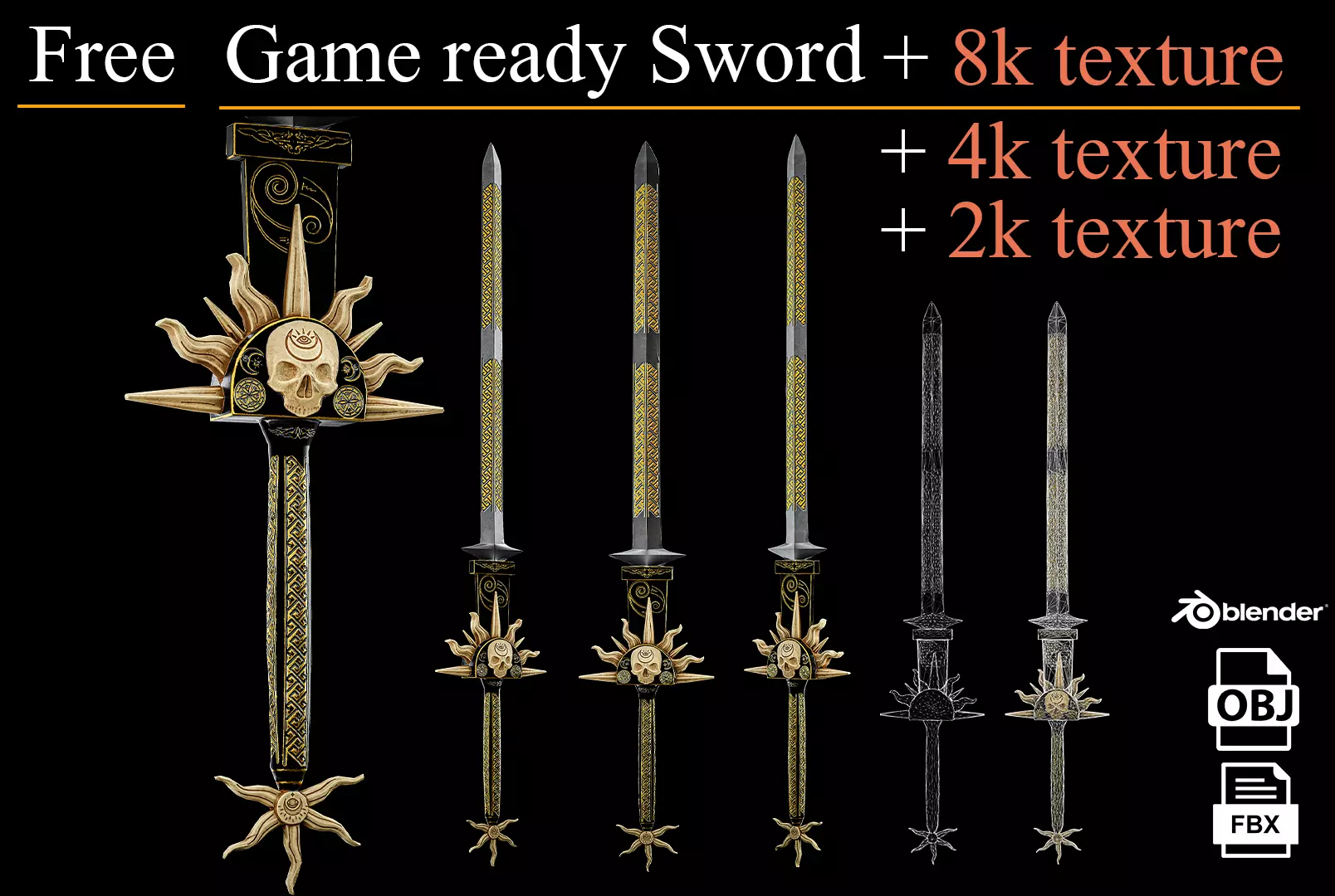Free Game ready Sword PBR Low poly Free low-poly 3D model