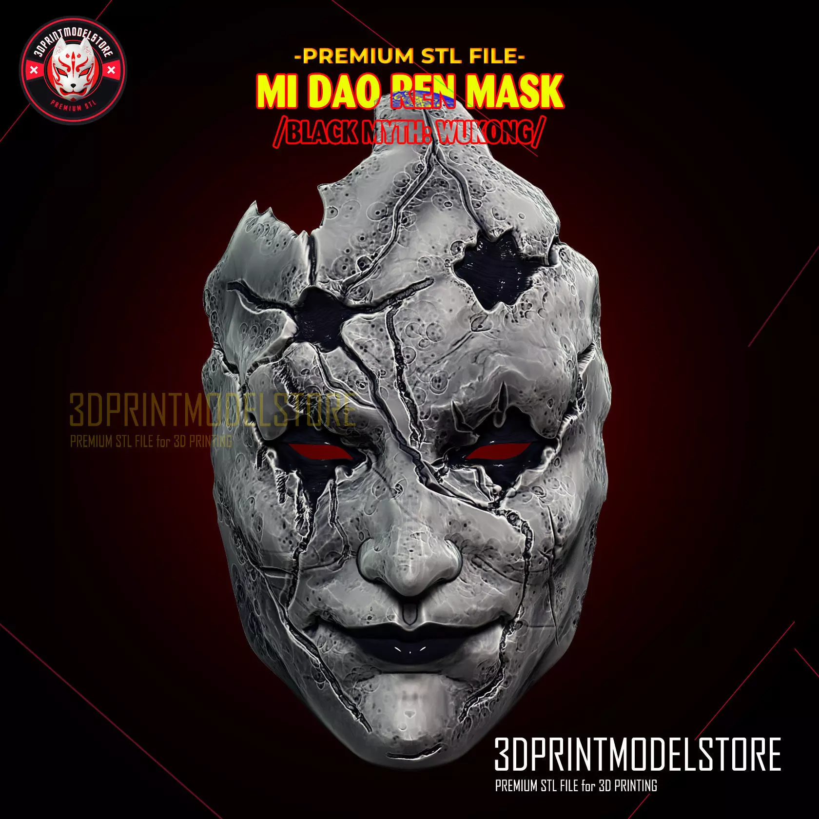 Black Myth Wukong Daoist Mi Dao Ren Mask - Horror Cosplay 3D print model_0