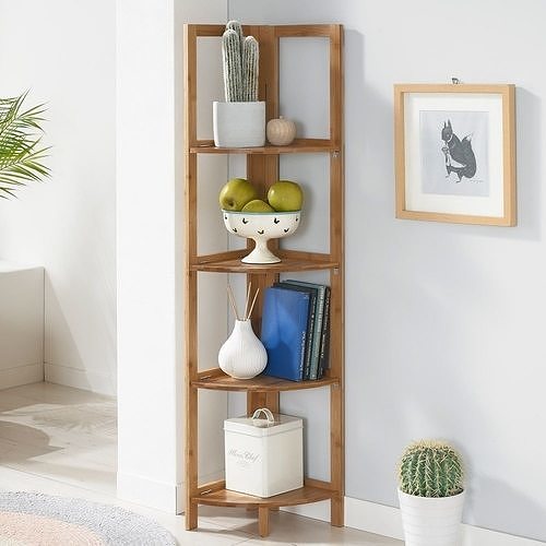 Solid wood 4-level corner corner shelf 3D model