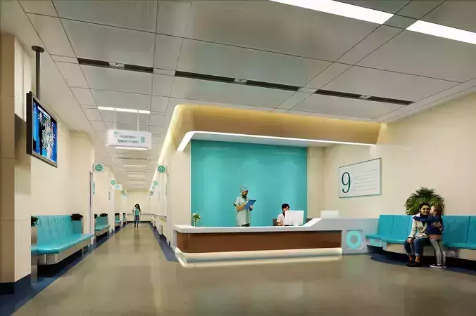 Nurse station in hospital - corridor inpatient unit Low-poly 3D model
