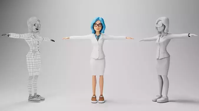 3D Low Poly Office Gril Character