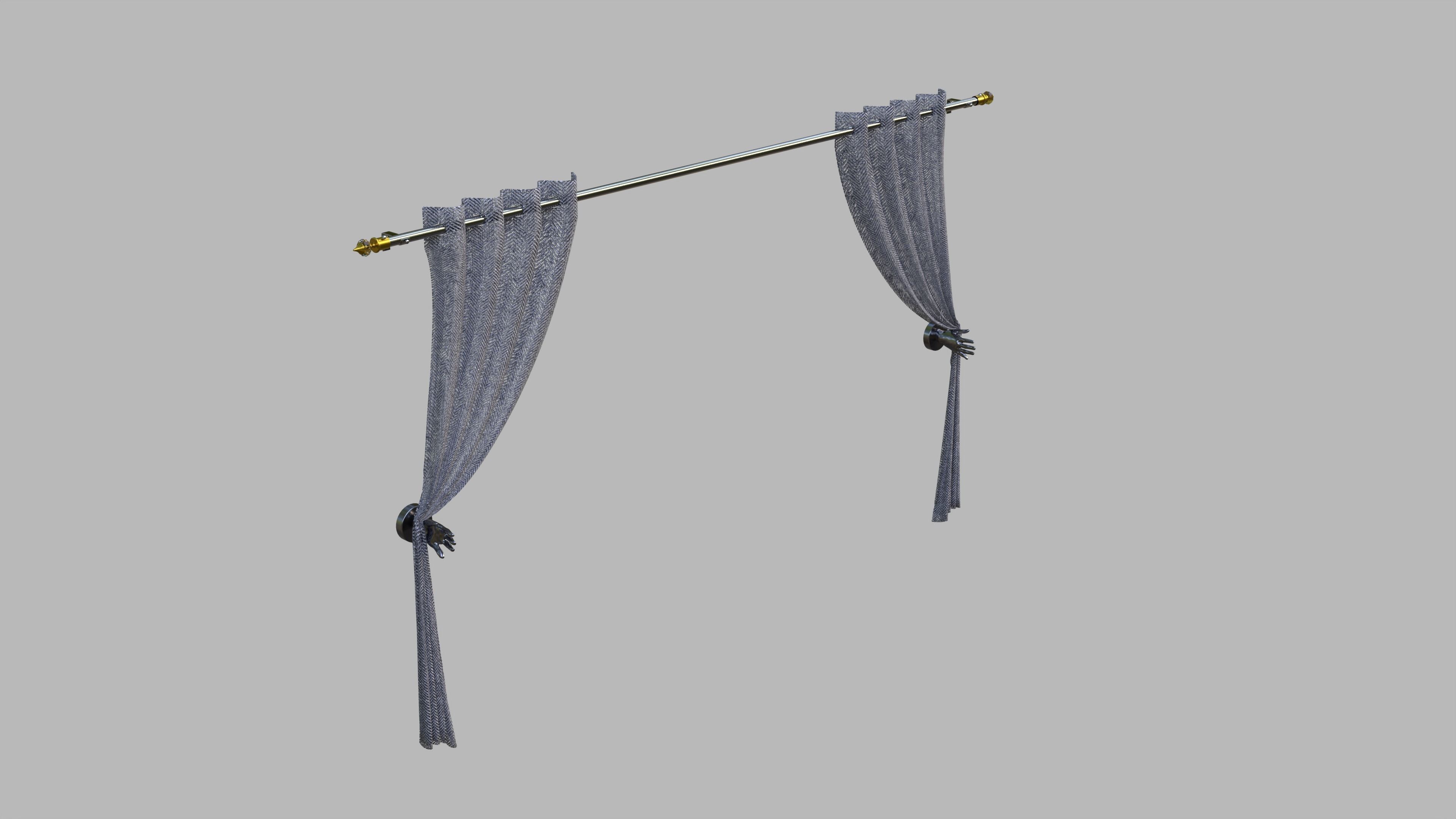 Curtain with Curtain Holder 3D model_2