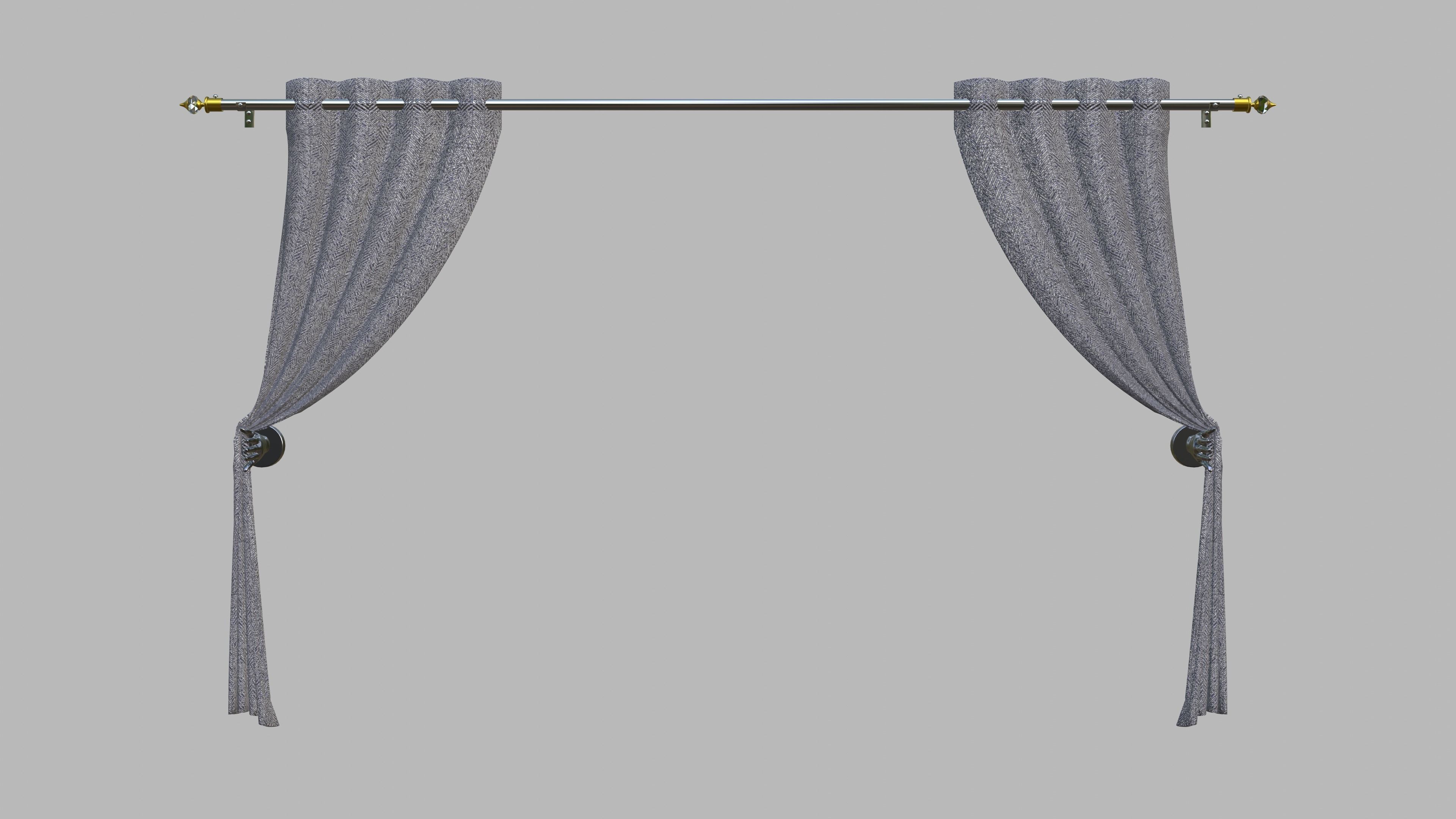 Curtain with Curtain Holder 3D model_4