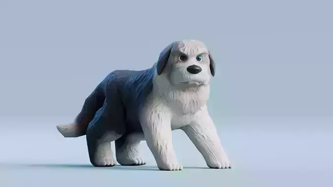 Low poly - Stylized dog - Old English Sheepdog Low-poly 3D model